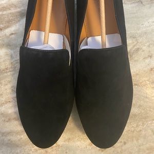 JCrew black suede smoking loafers